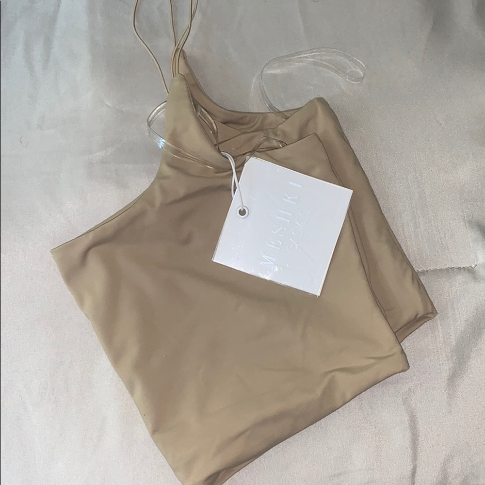 Meshki kaiya strap scoop neck crop top